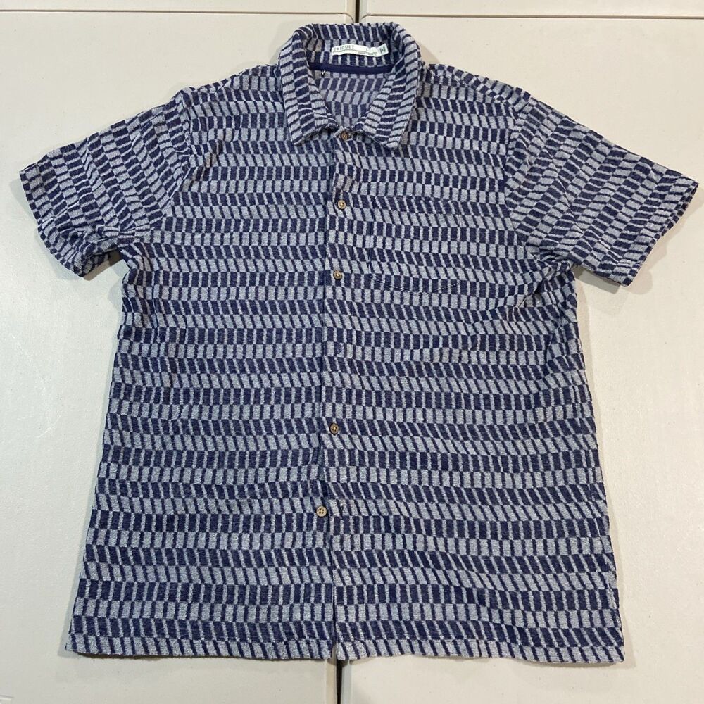 Criquet Polo Shirt Blue Terry Cloth Beach Pool Towel Resort Casual M's Sz Lg